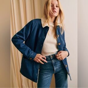 Sezane will denim jacket with shearling fur collar sz Small BNWT with tags